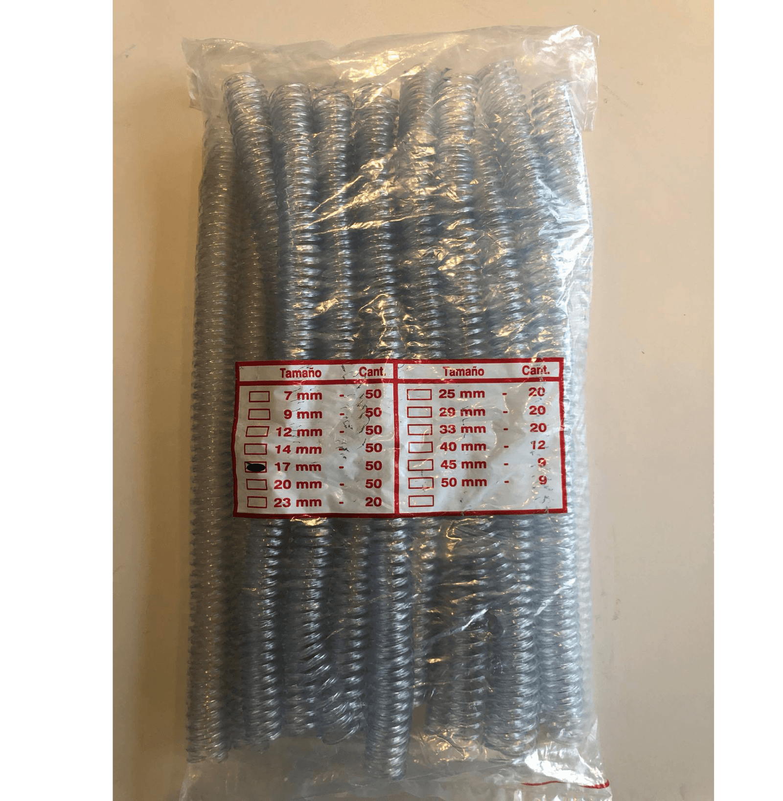Espirales 17mm PVC para Encuadernacion x50 unidades